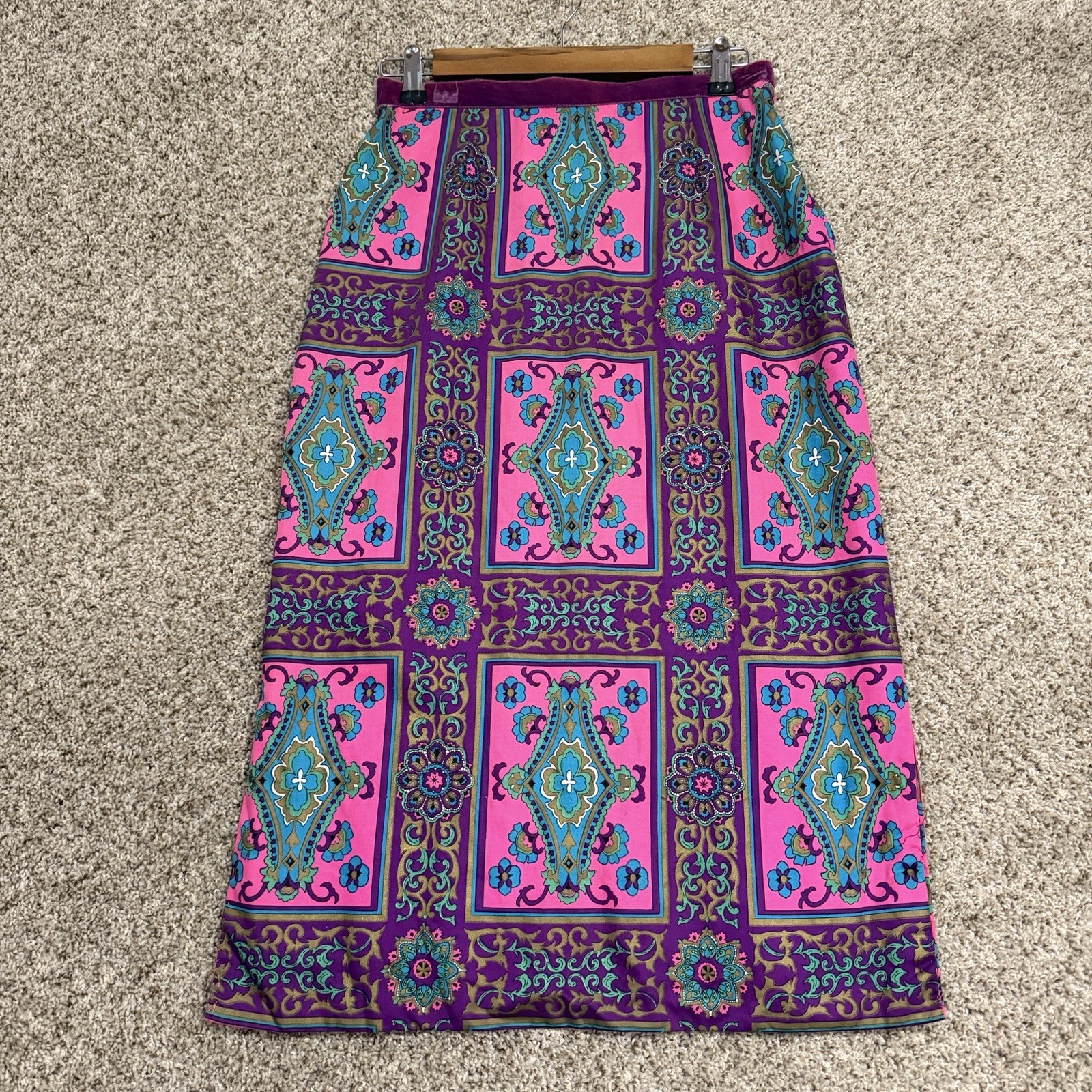 Vintage Alex Colman California Skirt Velvet Waist Pink Mod 60s 70s