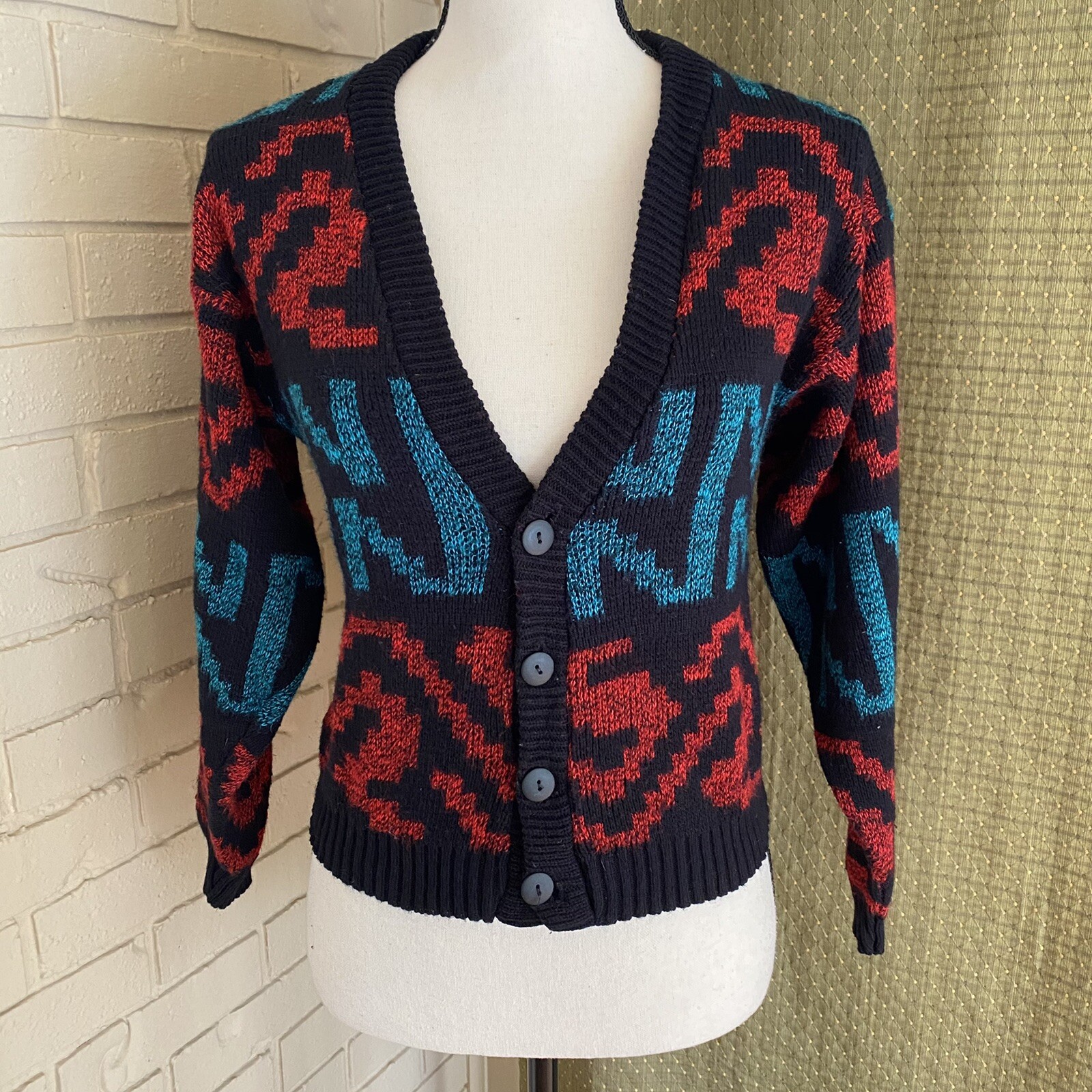 Vintage Di Vincent Cardigan Sweater sz XS 1980’s Button Front Fitted Warm Bright