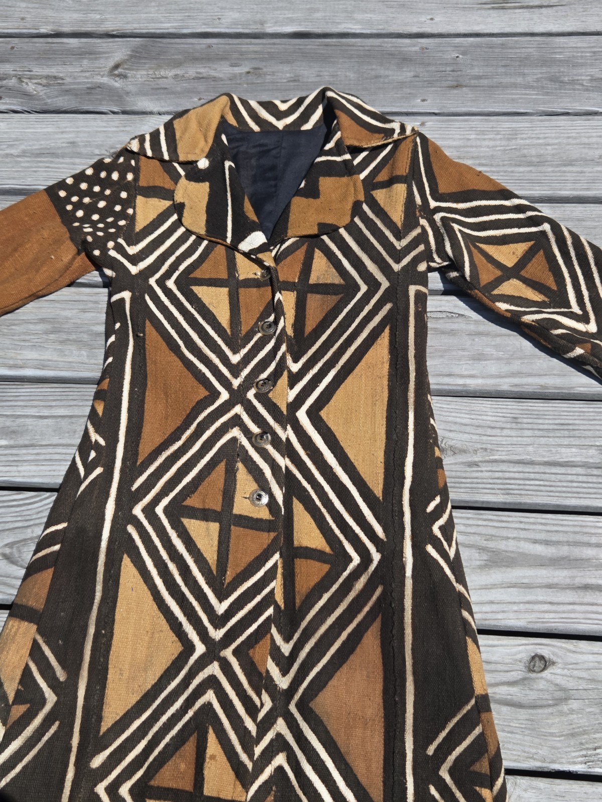 Vintage African Mudcloth Bogolan Long Duster Coat Geometric Handwoven Boho Art