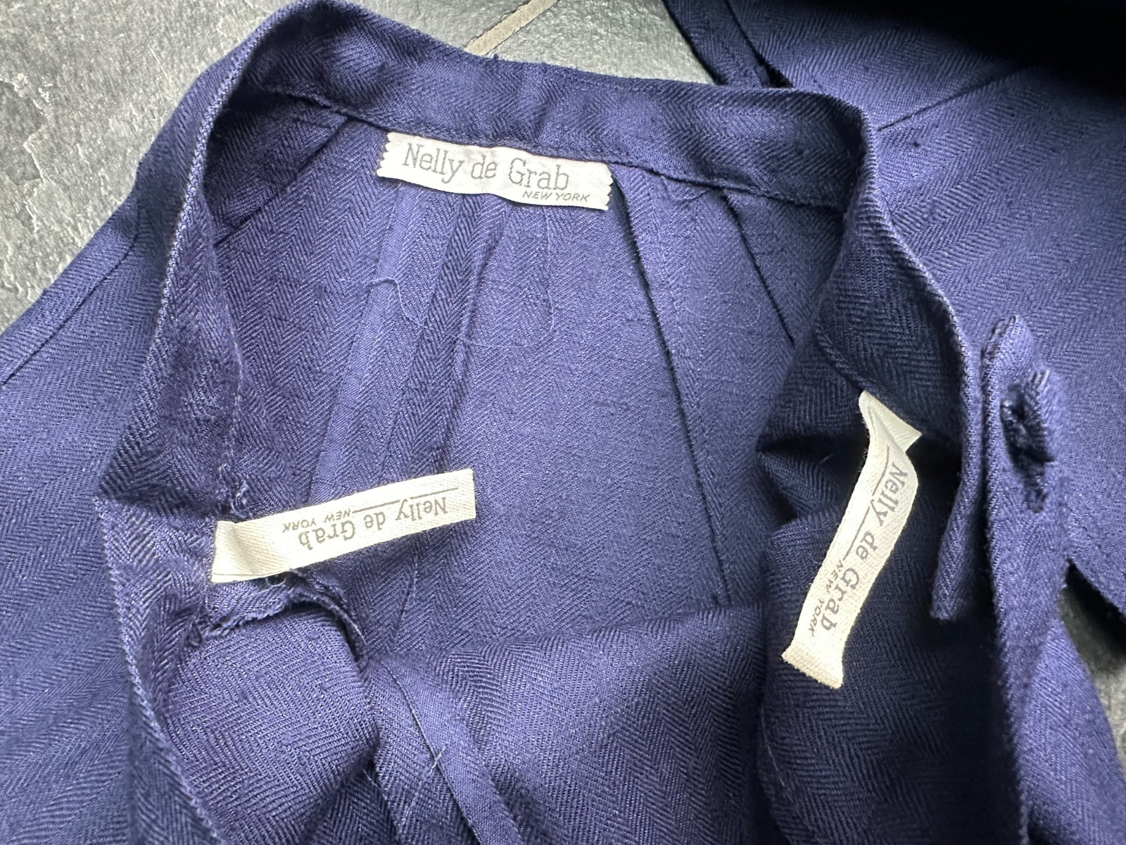 Vintage 1950s Nelly de Grab Navy Blue Textured Linen Look Rayon Skirt Suit Set