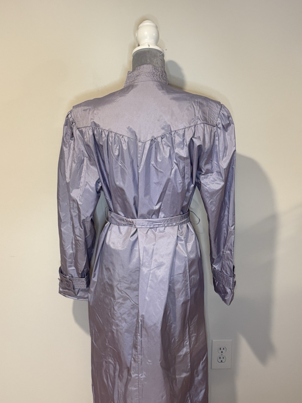 Vintage 80s Trench Coat Lightweight Nylon Women’s Rain Jacket Purple Metallic 10