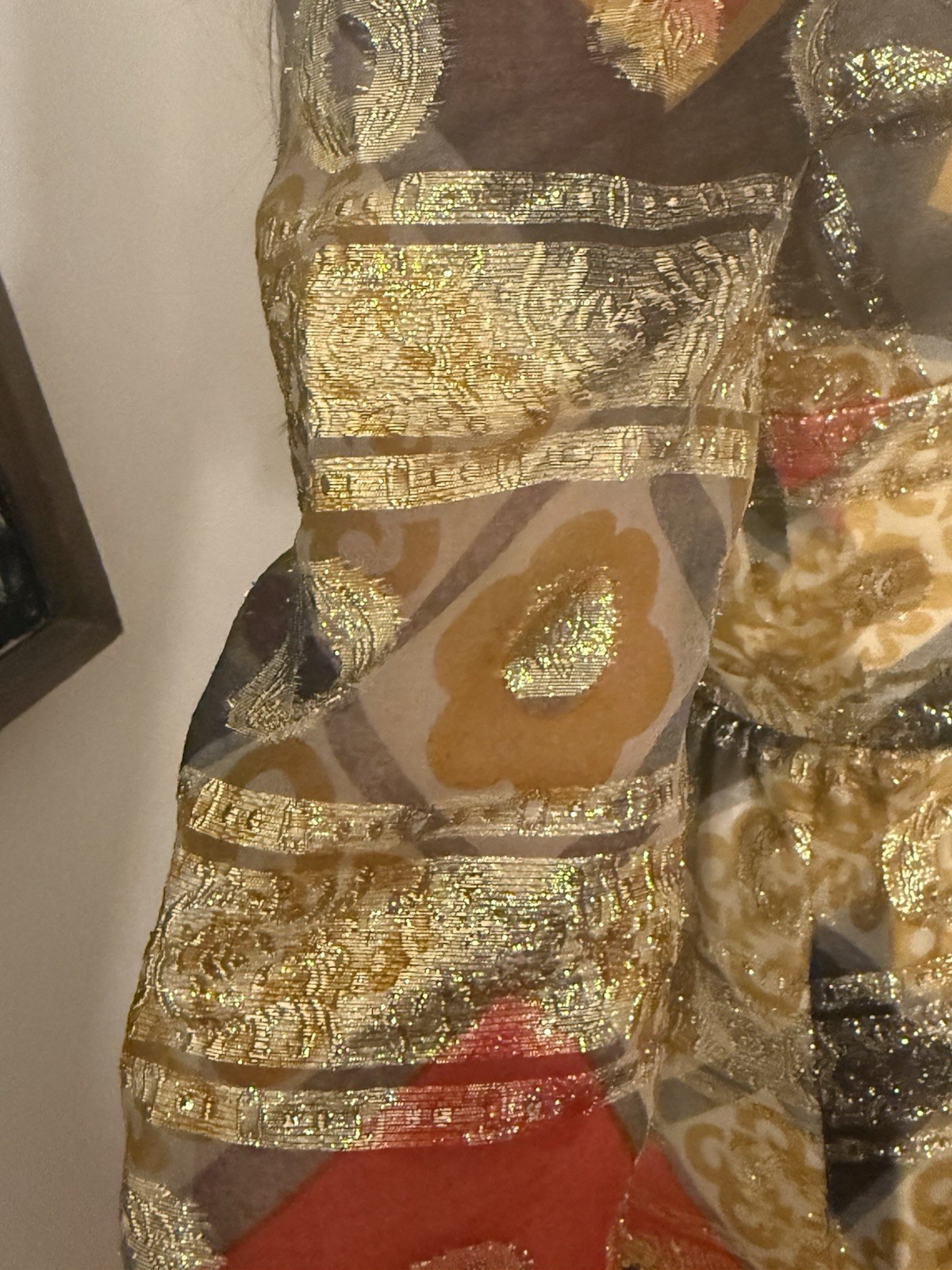 Vintage 70s Joseph Magnin Metallic Brocade Maxi Dress Gold Lurex Evening Gown