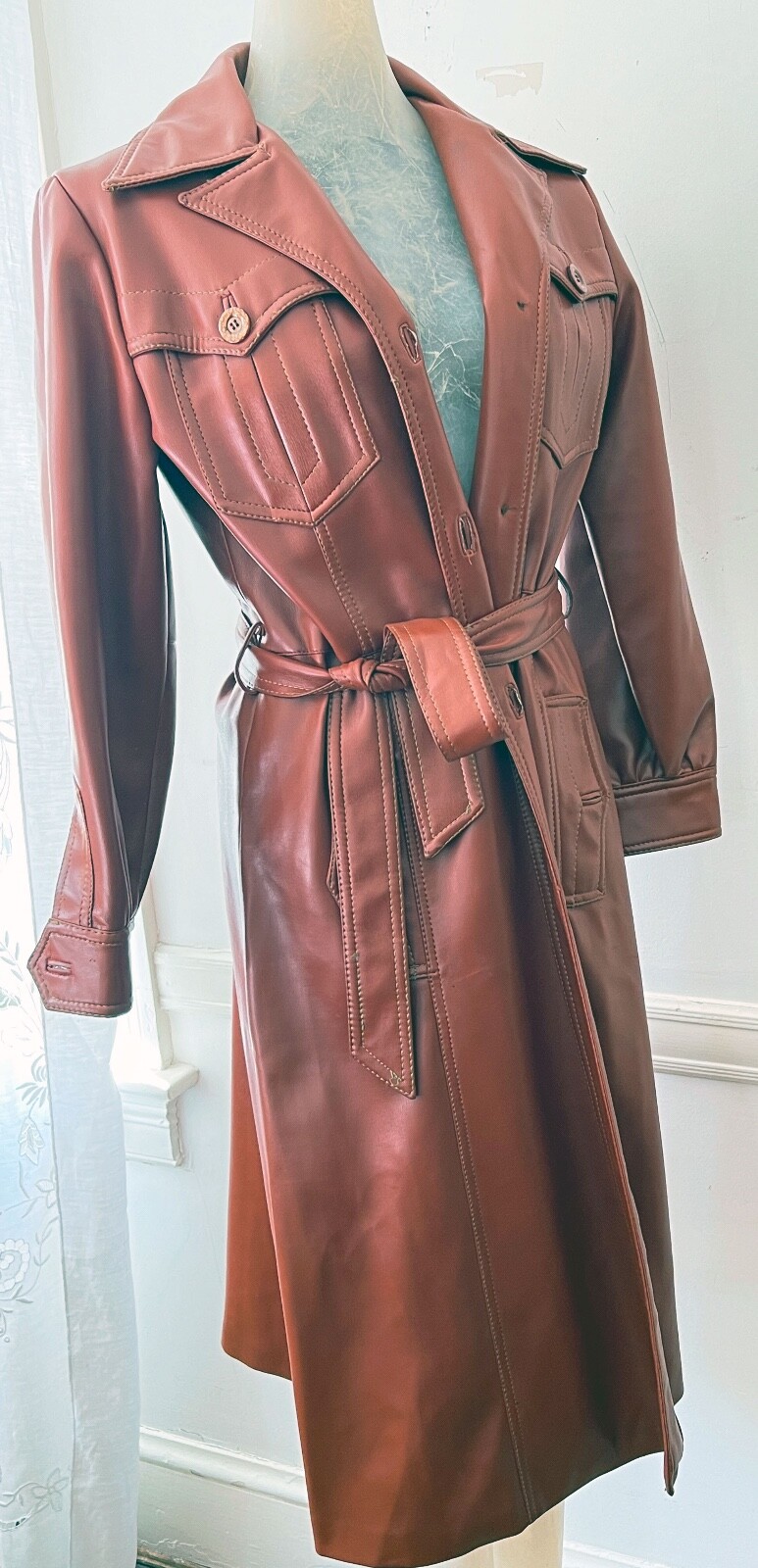 Vintage Mod Pleather Boot Length Coat „Leather Look” -Size 14- ZZ052