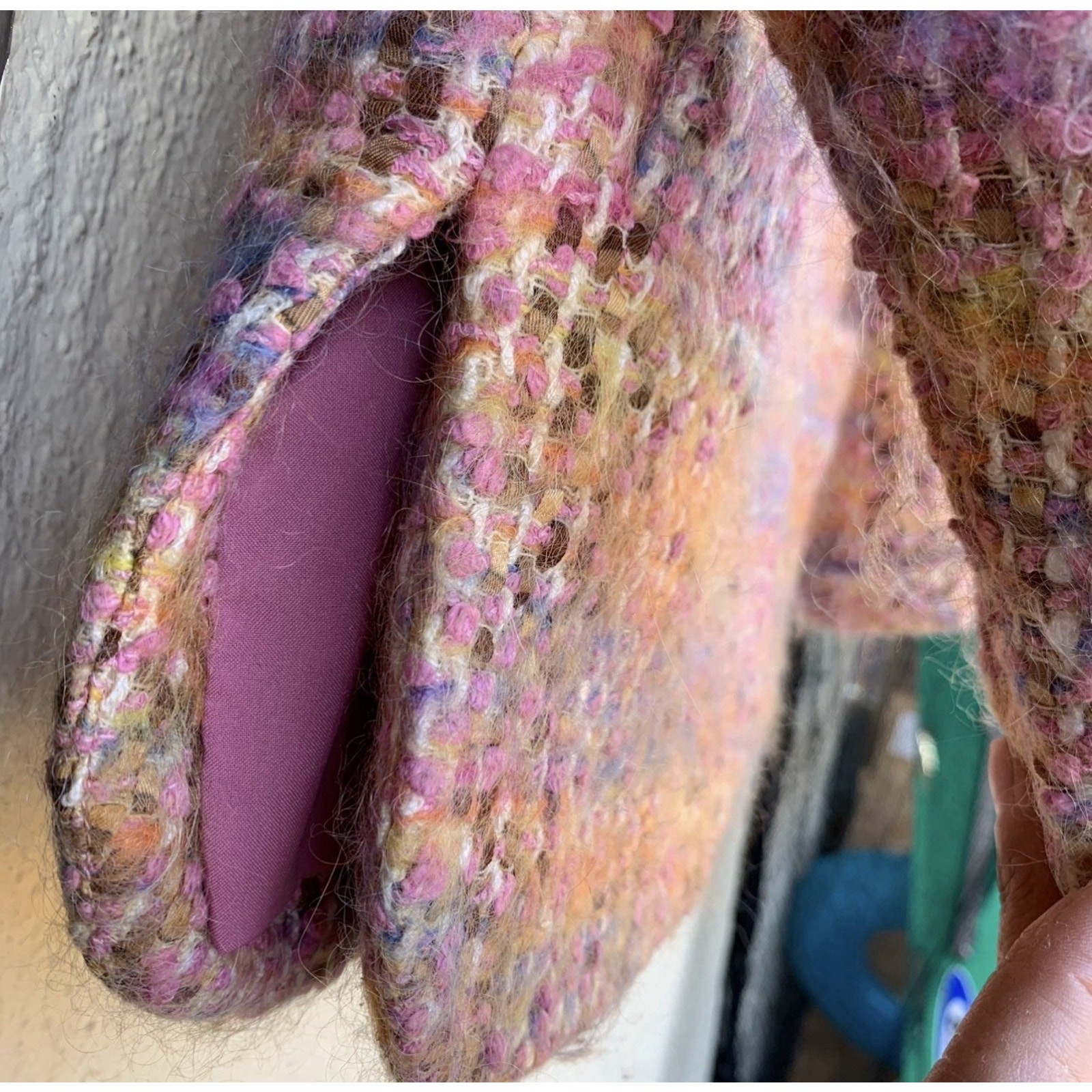 Vintage David Hayes Pink Multi Mohair Wool Blazer Barbie Pink Lining Size 4