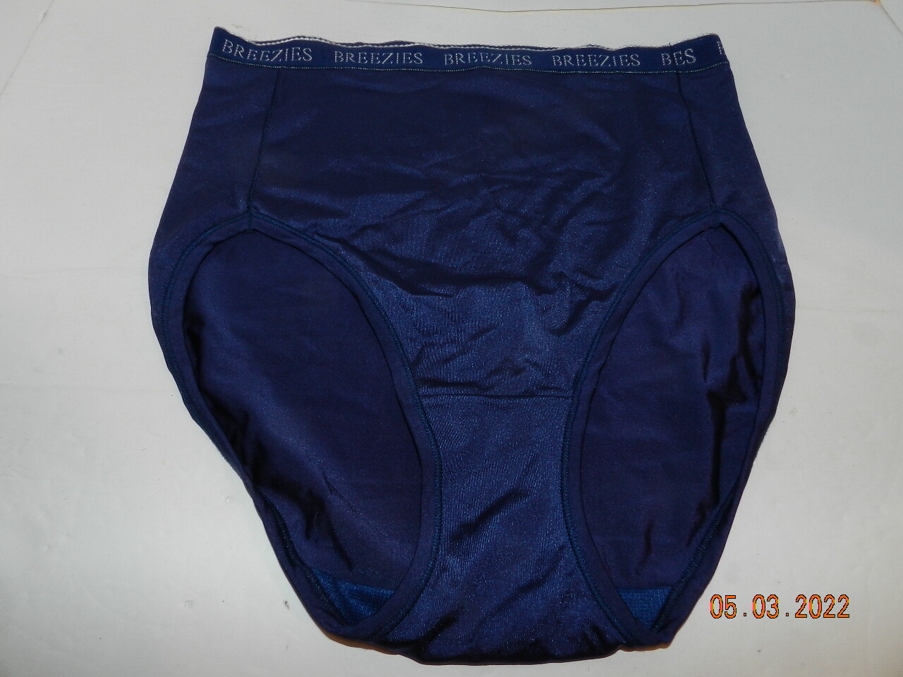 Navy blue Breezies Briefs Second Skin Panties size L Logo Band sissy womens