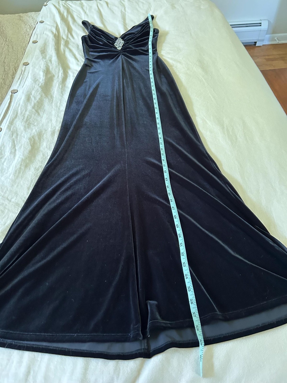 Vintage Onyx Nite Black Velvet Gown Size 6 | Rhinestone Formal Dress | Old Holly