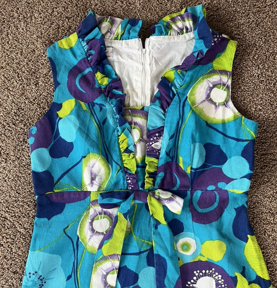 Vintage Jolene Honolulu Hawaii Dayglow Barkcloth Hawaiian Aloha Dress-36″ Chest