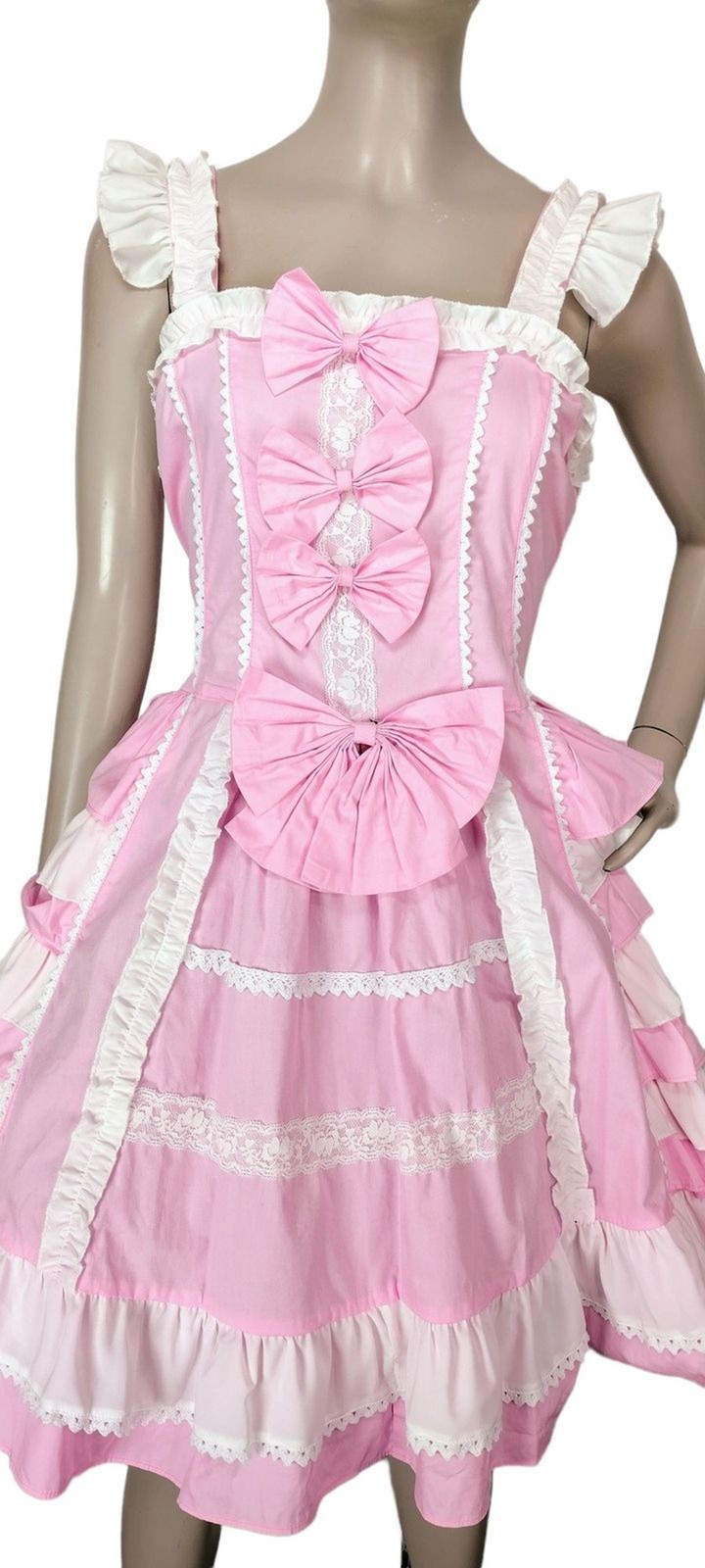 VTG 90s Lolita Bows Ruffles Lace Corset Princess Palace Fairycore Pink Dress