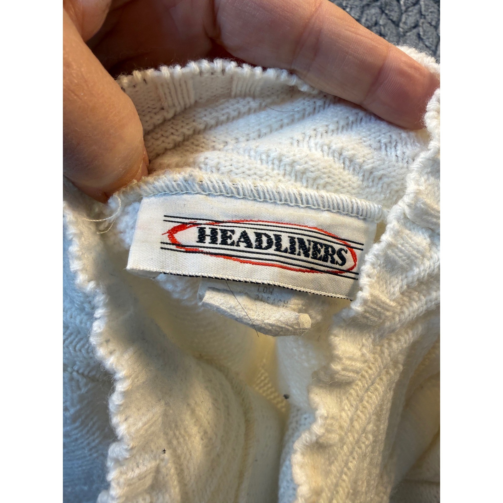 Headliners Vintage White Geometric Textured Knit Mock Neck Sweater S Acrylic