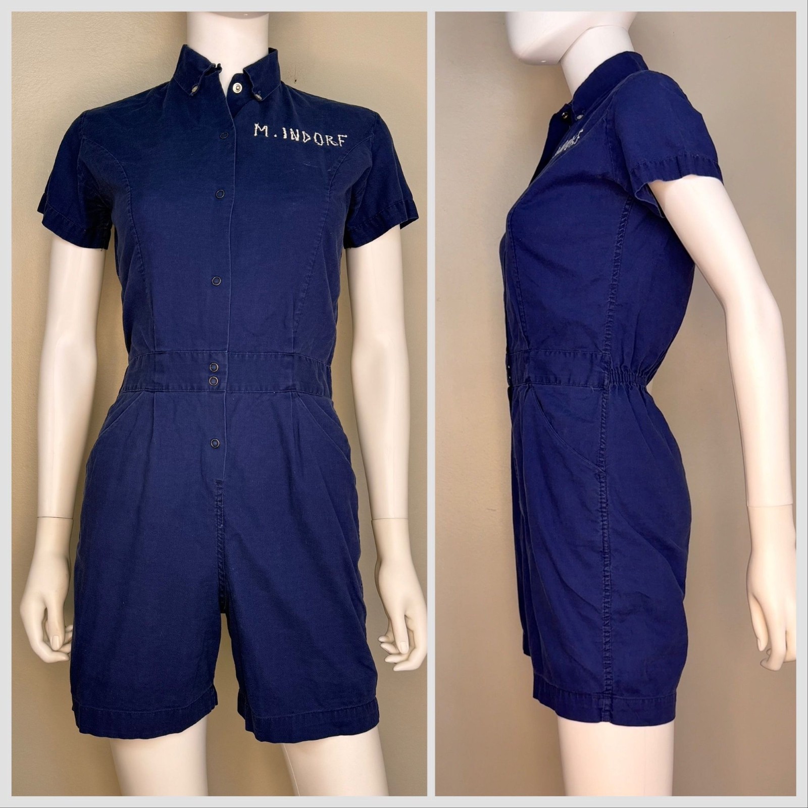 Vintage 1960s Blue School Gym Uniform Romper 60s Moore Phys Ed PE Class