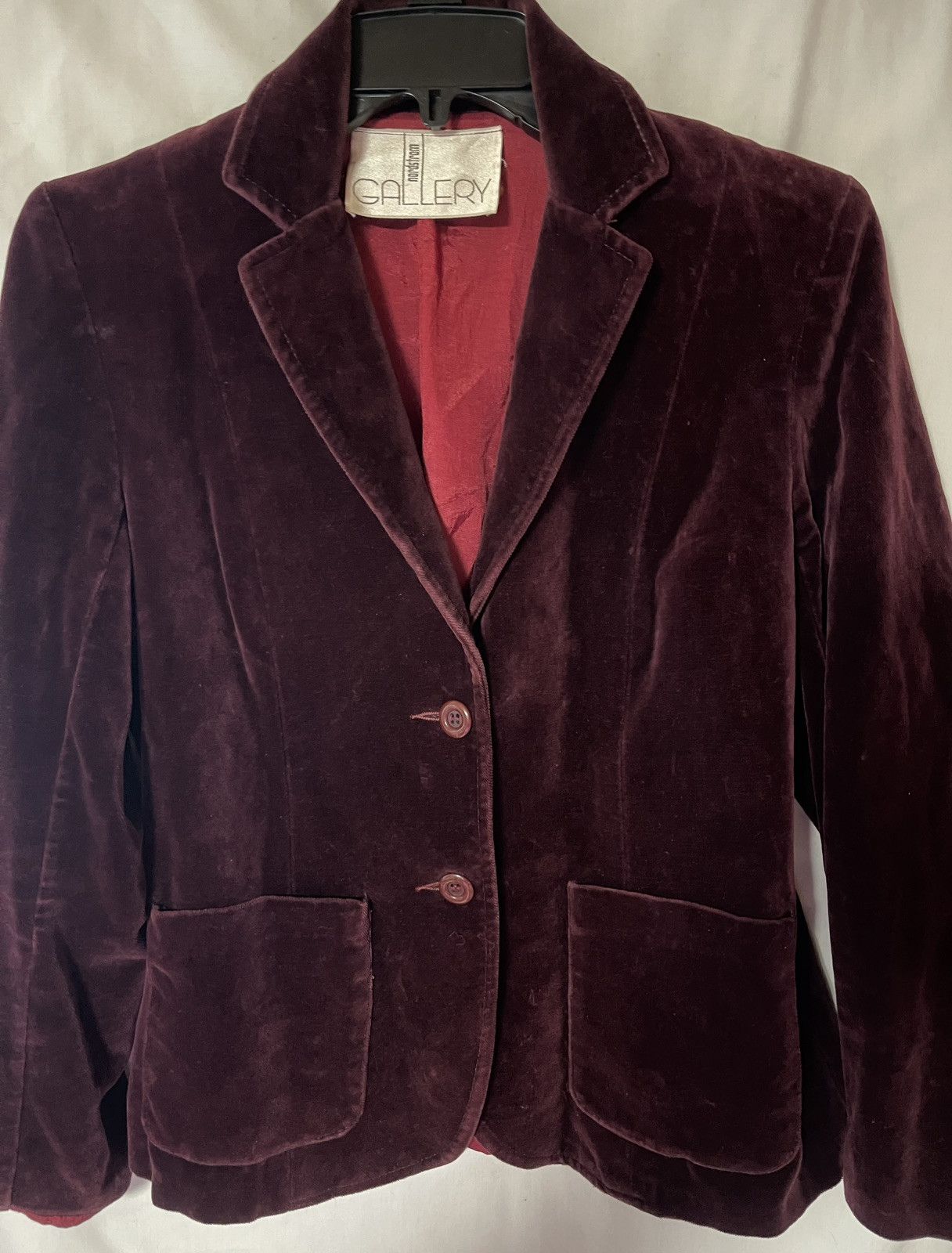 VINTAGE 70’S NORDSTROM GALLERY, DARK PLUM, VELVET 2 BUTTON BLAZER, M, 36″ BUST