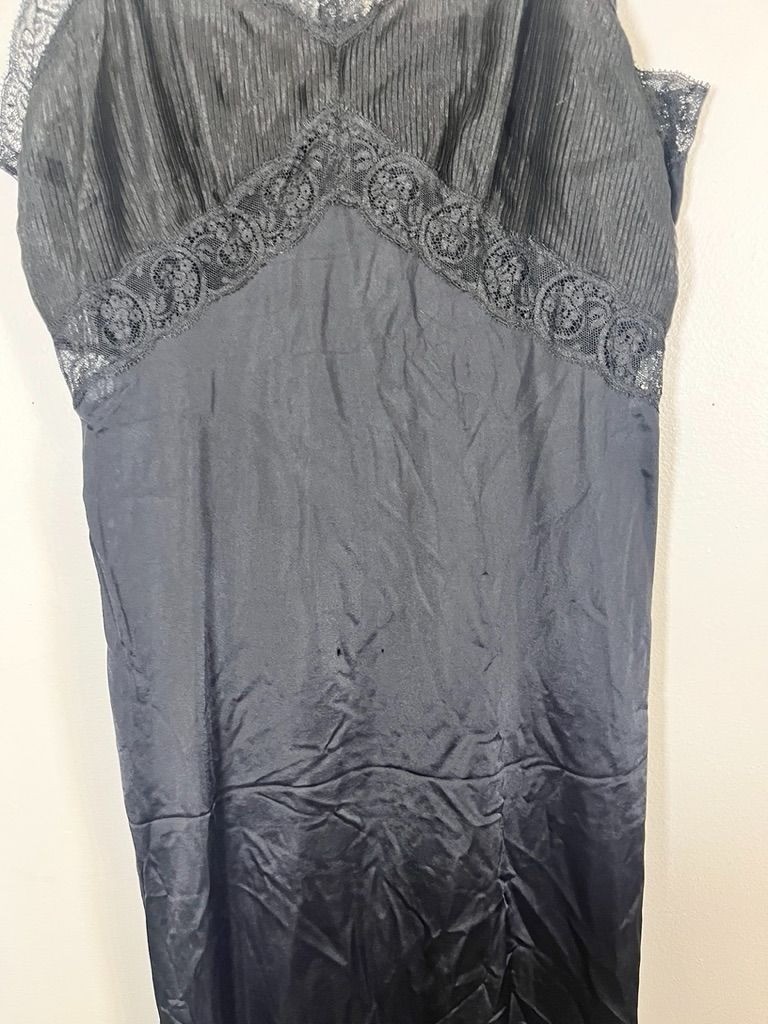 Vintage Floral Lace Lingerie Slip Dress Black 38 Retro Festive Sexy Feminine 60s