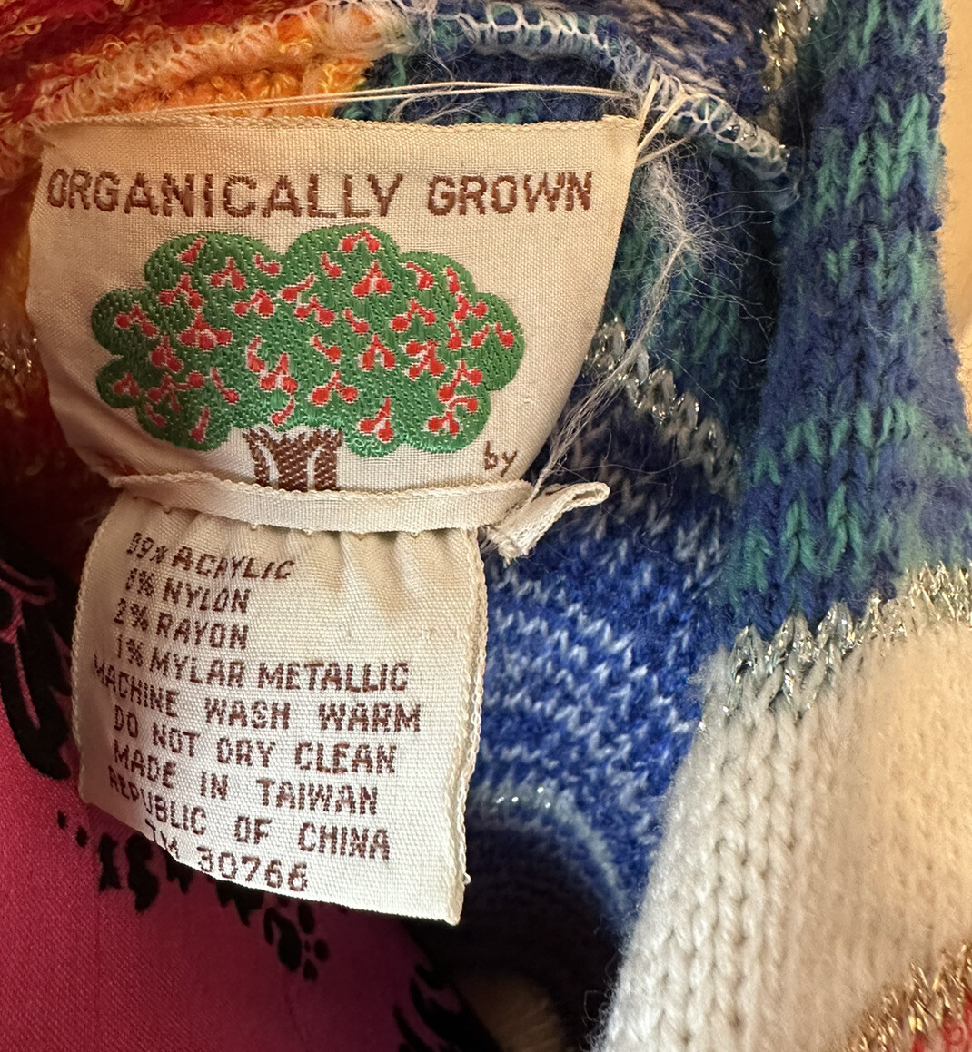 Vintage 70s Organically Grown Arpeja Lagen Hippy Boho Cardigan L Vibrant Color