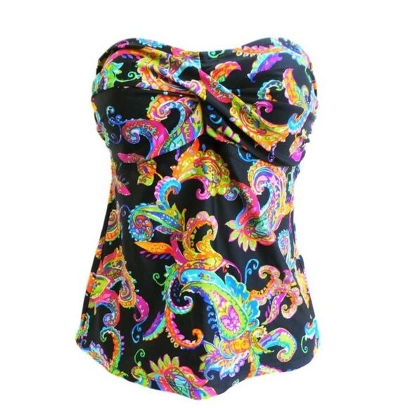 Vintage Mod Paisley Summer Tube Top Twisted Bustier Built In Bra Grunge Fairy 12