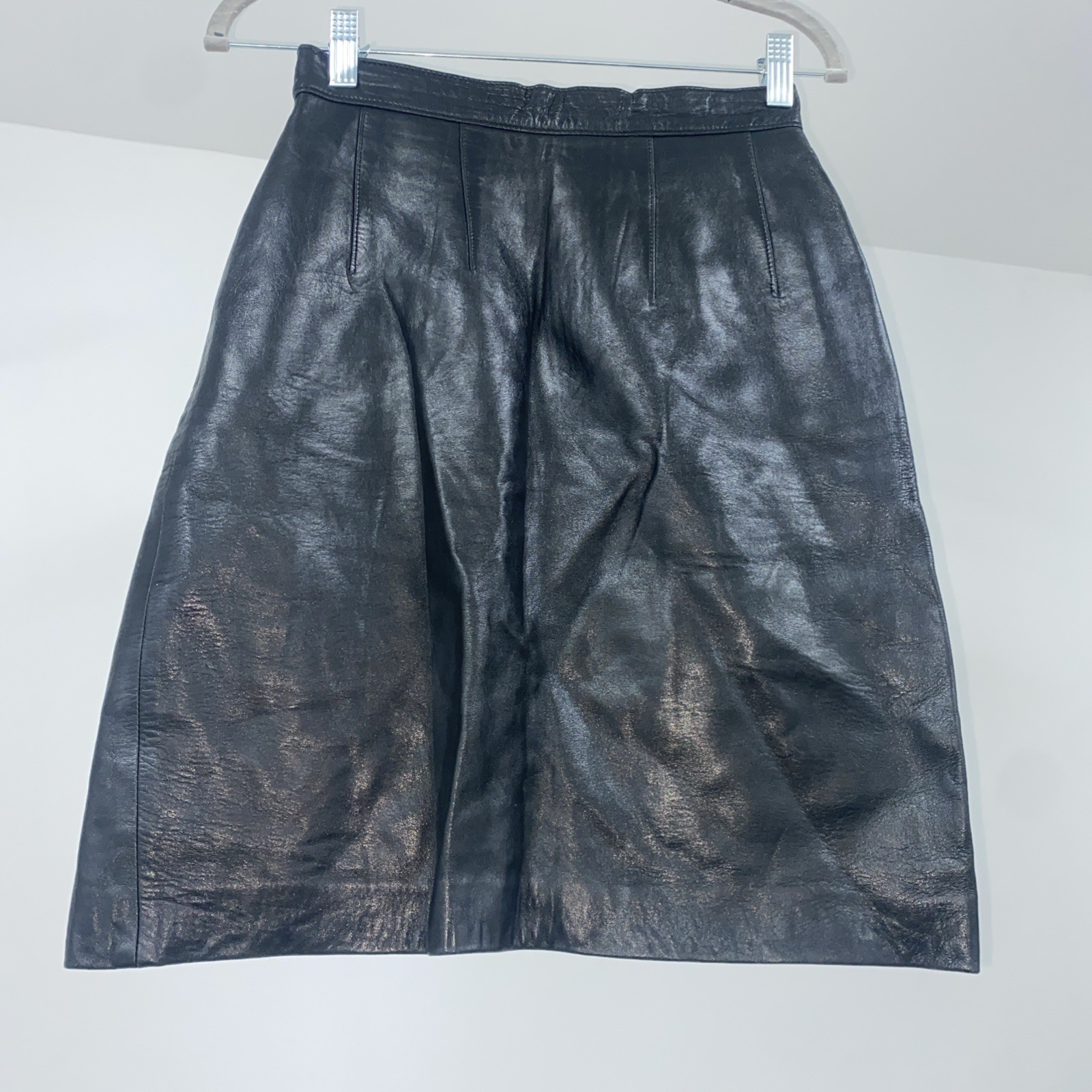 Maxima For Tannery West Vintage Black Leather High Waist Skirt 90s Size 6