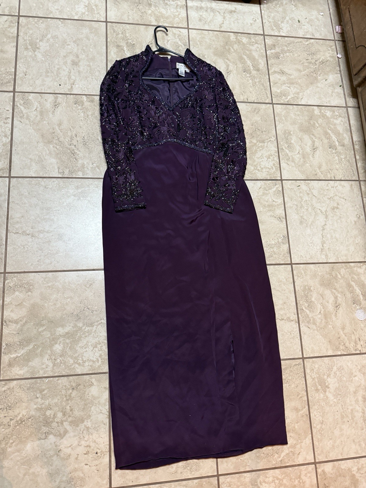 Vintage SZ 16 Silk Beaded Black Tie Oleg Cassini Formal Plum/purple Color Dress