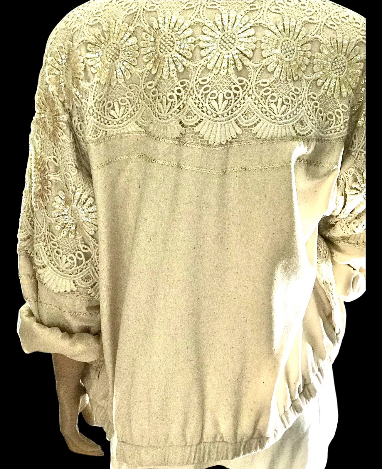 Vintage 80’s Lim’s Zip-Up Sequin & Lace Over 100% Silk Jacket Size Small