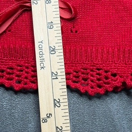 Susan Bristol Cardigan Sweater Womens L Red Hand Embroidered Floral Vintage 90s