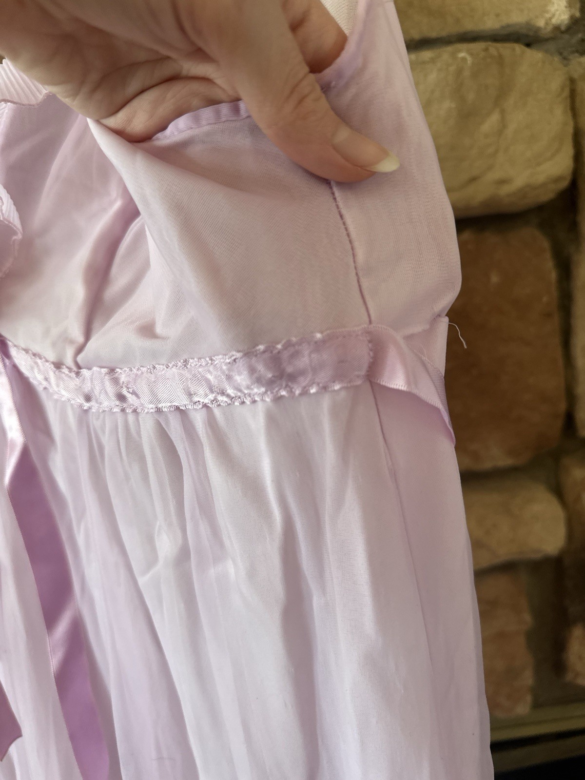 True VTG 70s Lavender Purple Maxi Slip Dress Nightgown Ruffle Fairy Ethereal M/L