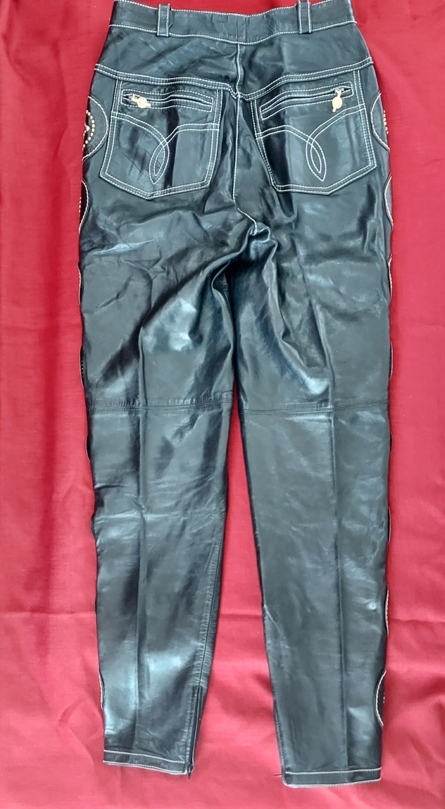 1991/92 GIANNI VERSACE COUTURE Black Leather Embroidered Studded Pants & Belt