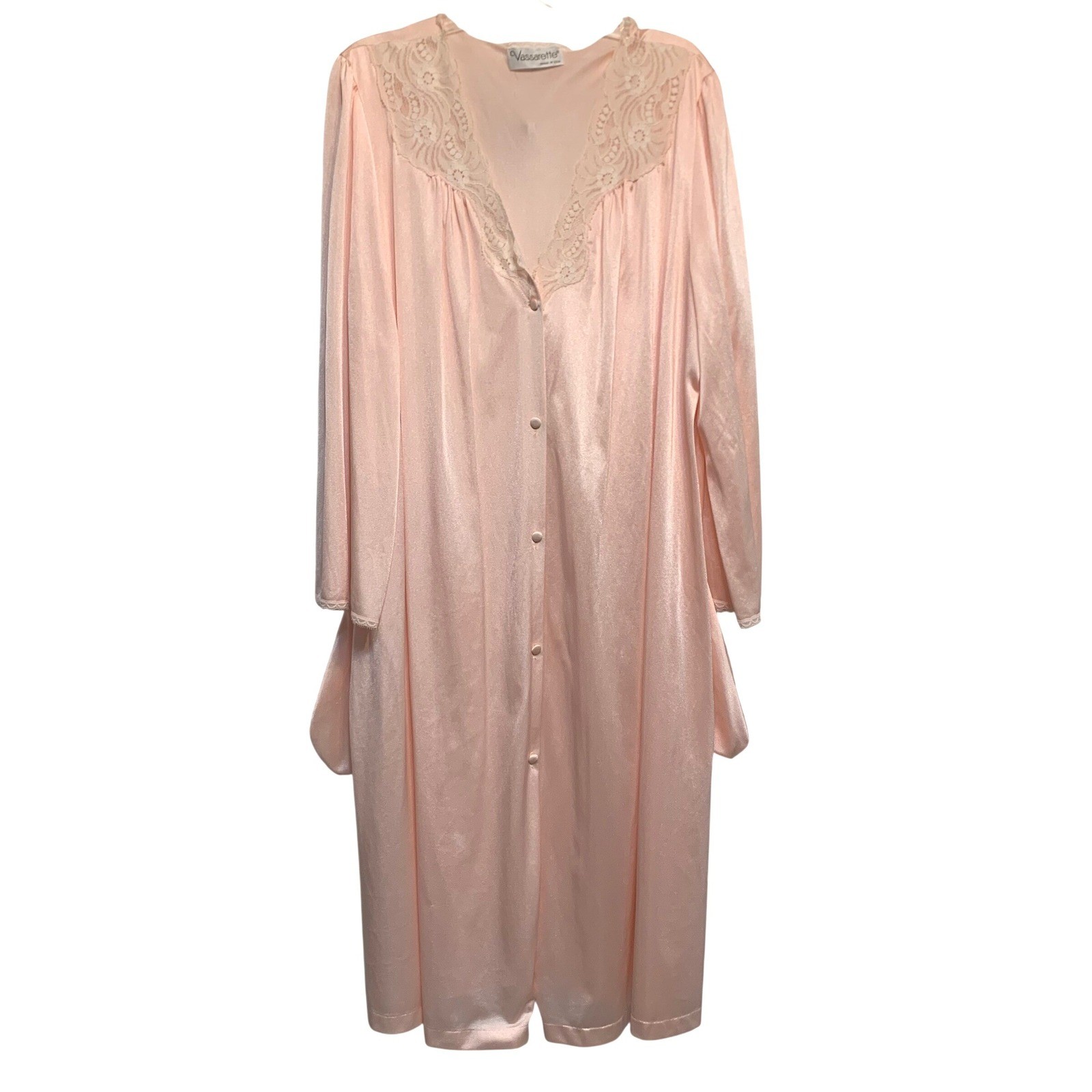 Vassarette Robe XL Peach Vintage Lace Trim Retro Old Hollywood Coquette Glamour