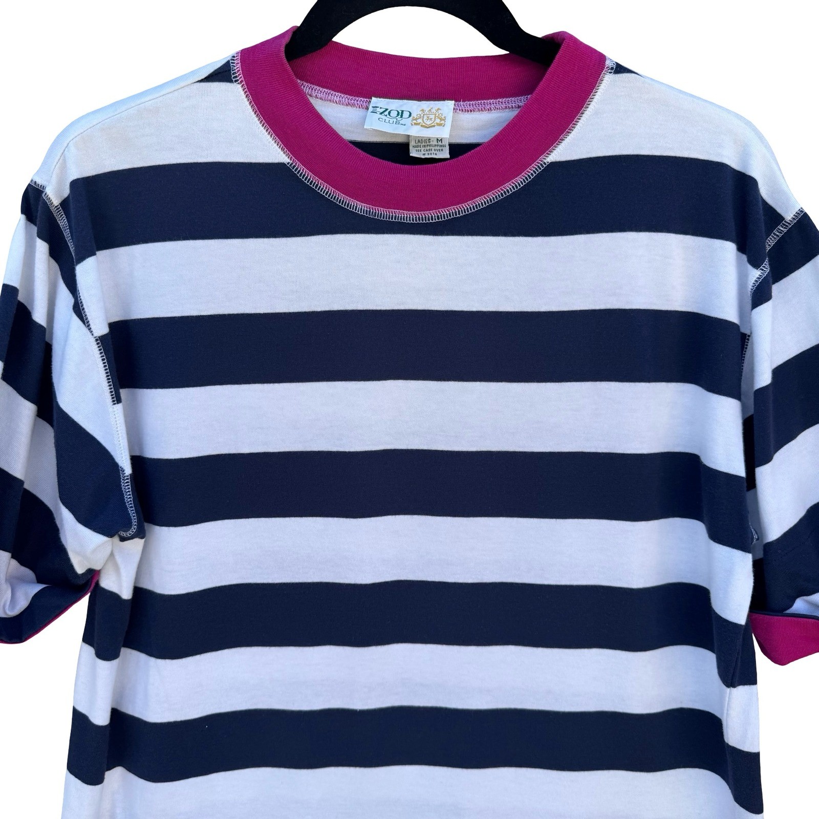 Izod Club Vintage 90s Nautical Preppy Coastal Striped Shirt Yacht Club Navy M