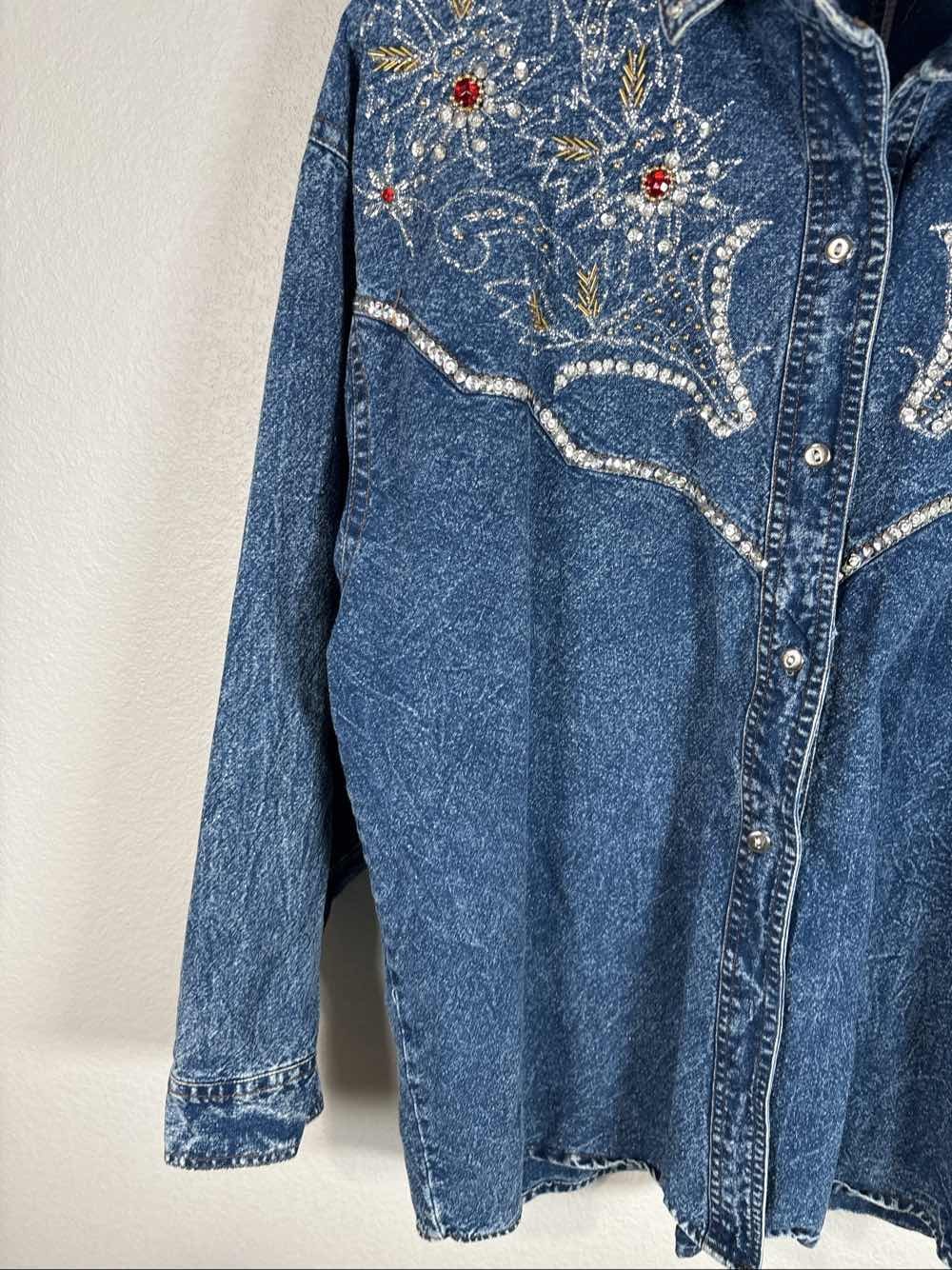 VTG 80s 90s Pretty Bleu Women’s Acid Wash Embellished Denim Jean Shirt M