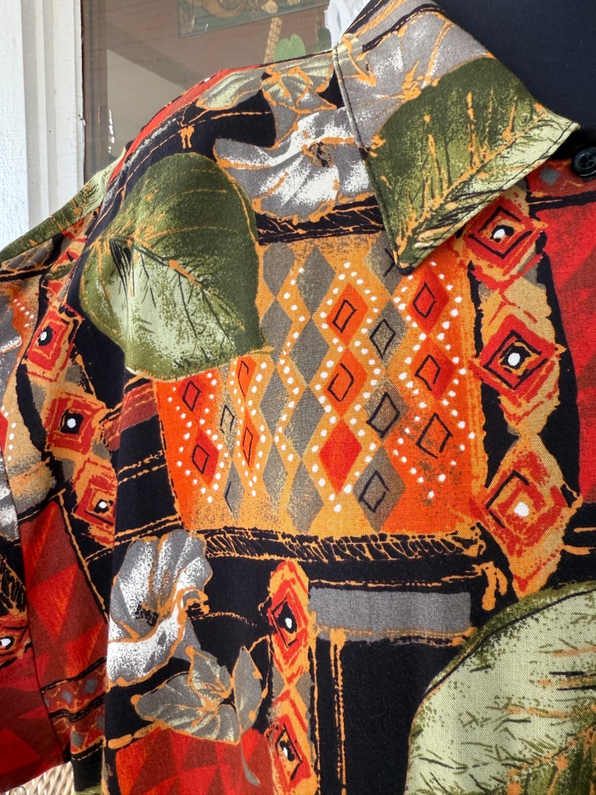 Vintage 80s Abstract Floral Oversized Rayon Long Button Blouse Size M/38