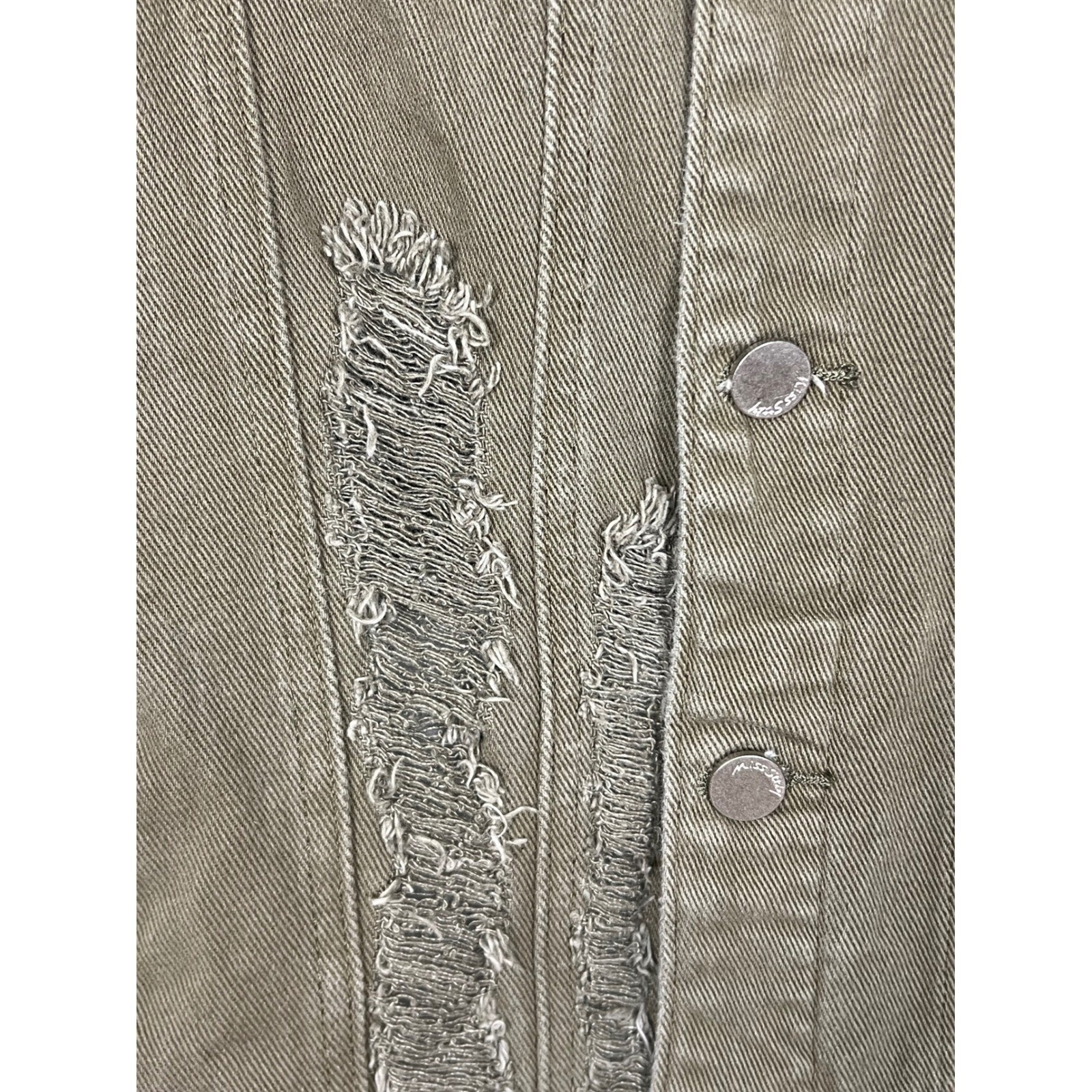 Vintage Miss Sixty Distressed Denim Trucker Jacket Olive Green TCO Rebrand L