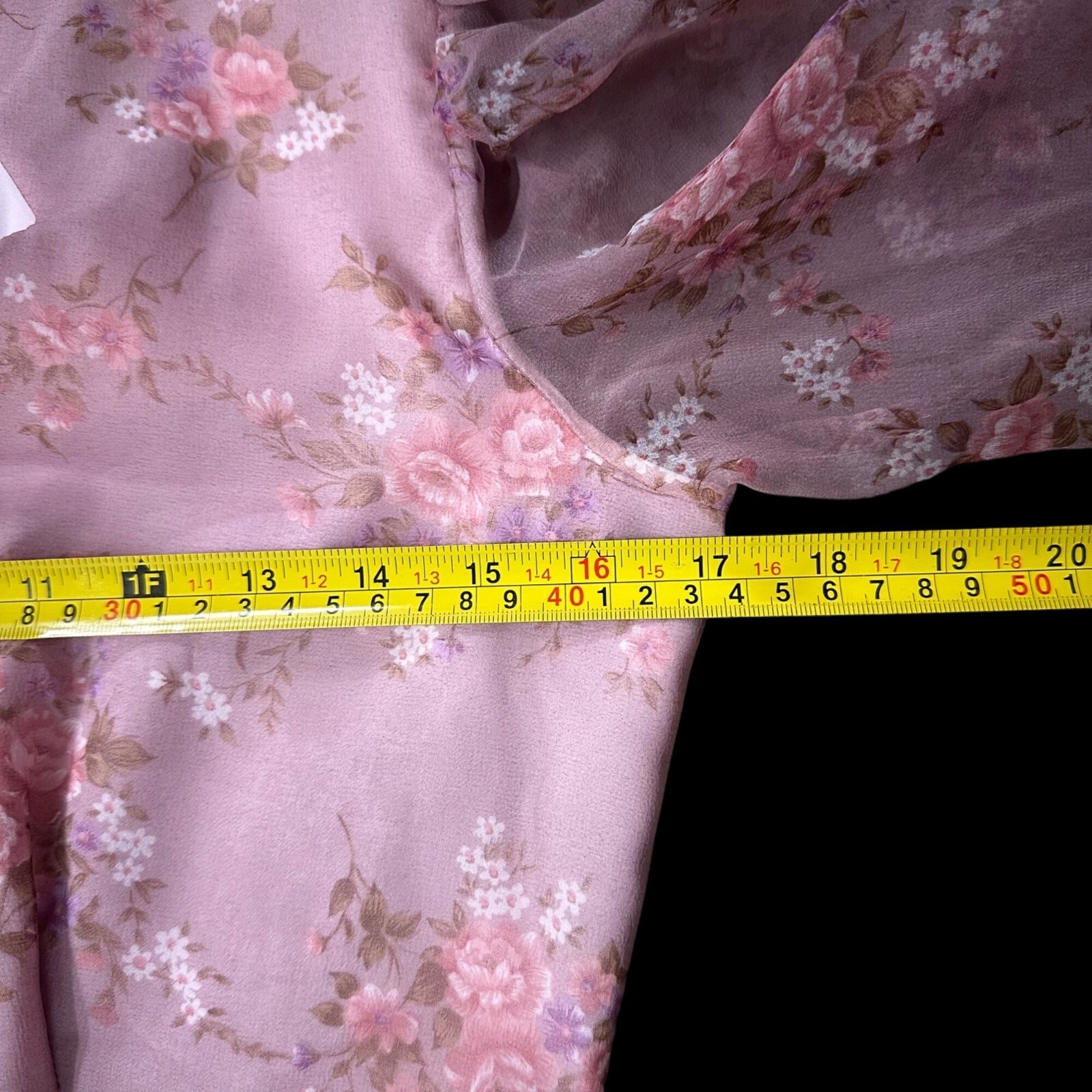 Vintage 1980s Pretty In Pink Floral Dress Shear Puffy Sleeve Rose Flower Cottage