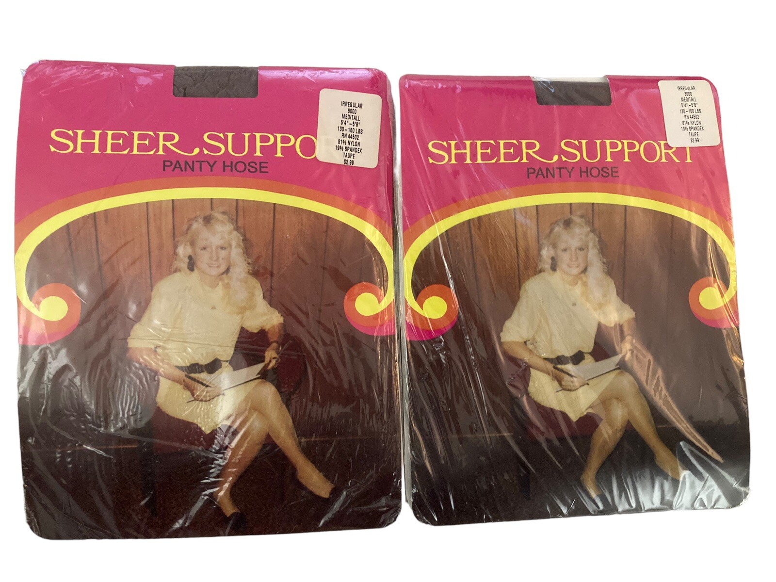 Lot 2 Pair Vintage Sheer Support Pantyhose Sz Med/Tall Taupe Made USA