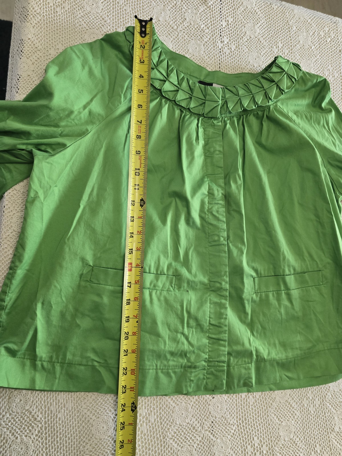 SIMPLY Chloe Dao Green Pleated Collar Jacket 1X Plus Size Cotton Stretch