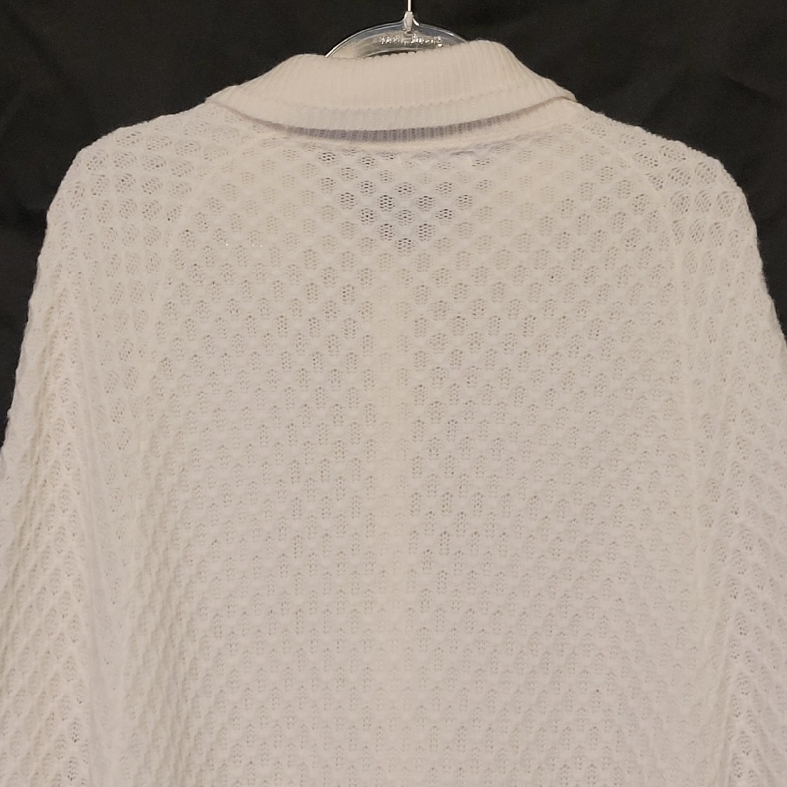 VTG Montgomery Ward Cream Crochet Knit Collared Shawl Sweater Grandma Wmn’s OSFM