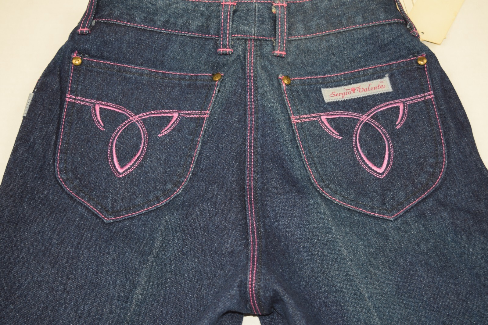 Vintage Sergio Valente Jeans Size S/M 70s Dark Wash Pink Stitch Straight Leg NWT