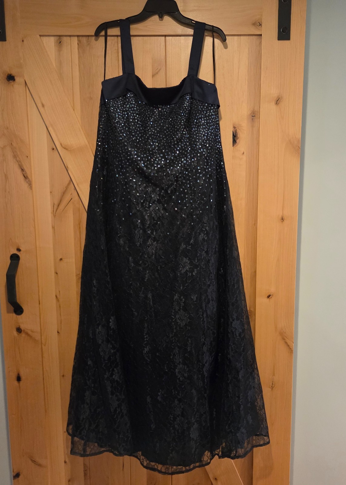 Vintage Y2k 90s Formal Dress Sz 18 Black Full Length Glitter Tank Lace Goth