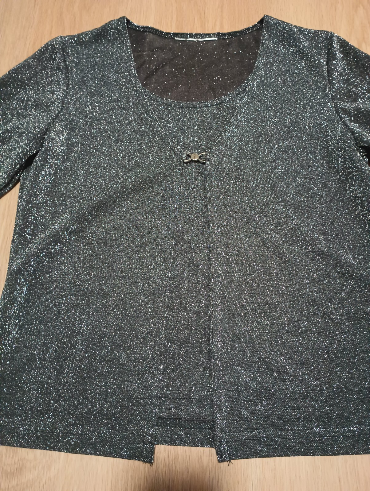Vtg Stretch Silver Metallic Gray Layered Sparkly Party Festive Top Jacket M