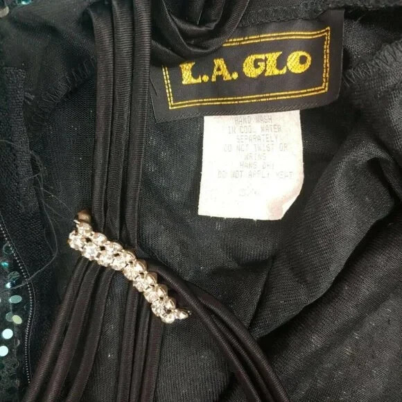 Vintage 90’s LA Glo Black Beaded Velour Formal Prom Dress Size 3/4