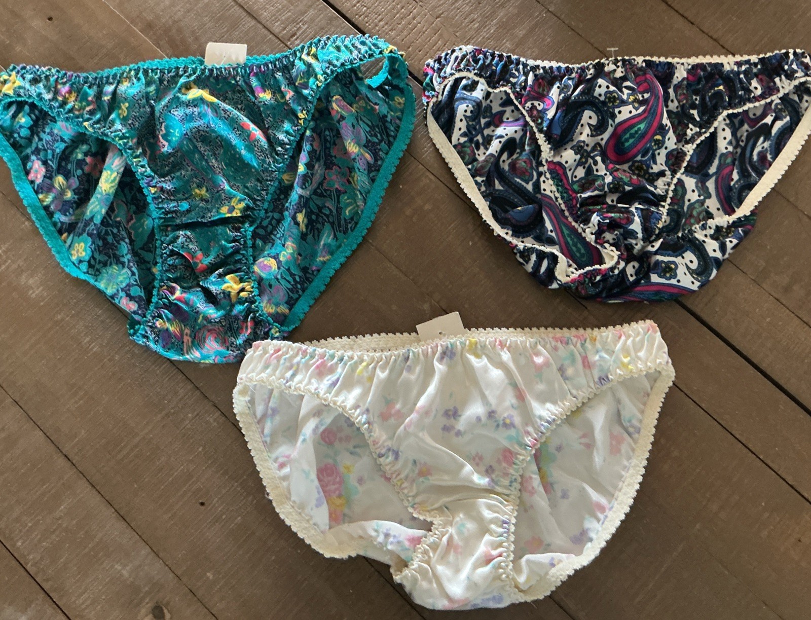 Lot of 3 Jilandre’ Vintage L Satin Silky Bikini Panties Lace Unique 1980’s