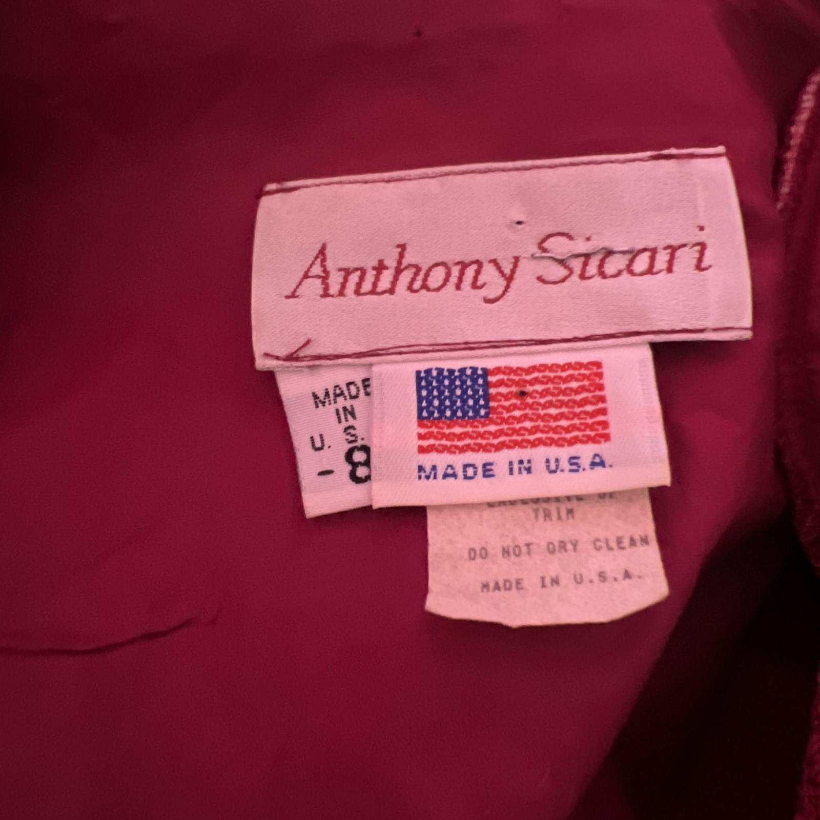 VINTAGE ANTHONY SICARI DARK PINK KNIT SKIRT SUIT SIZE 8