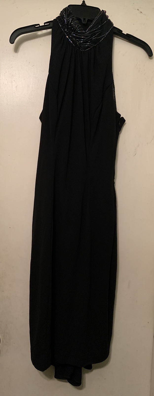 💥VGT 1980s Casadei Halter Beaded Sleeveless Cocktail Dress Black Pencil Dress