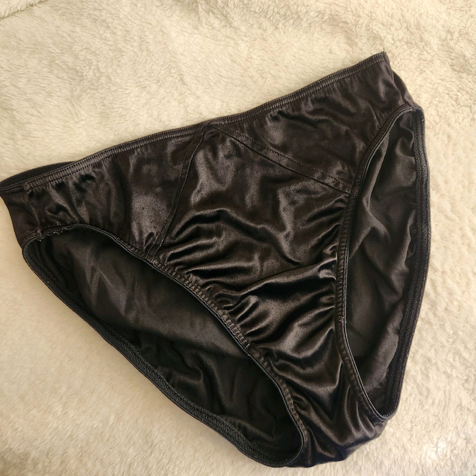 VTG VICTORIA’S SECRET Second Skin Brief PANTIES SATIN SHINY BLACK LARGE