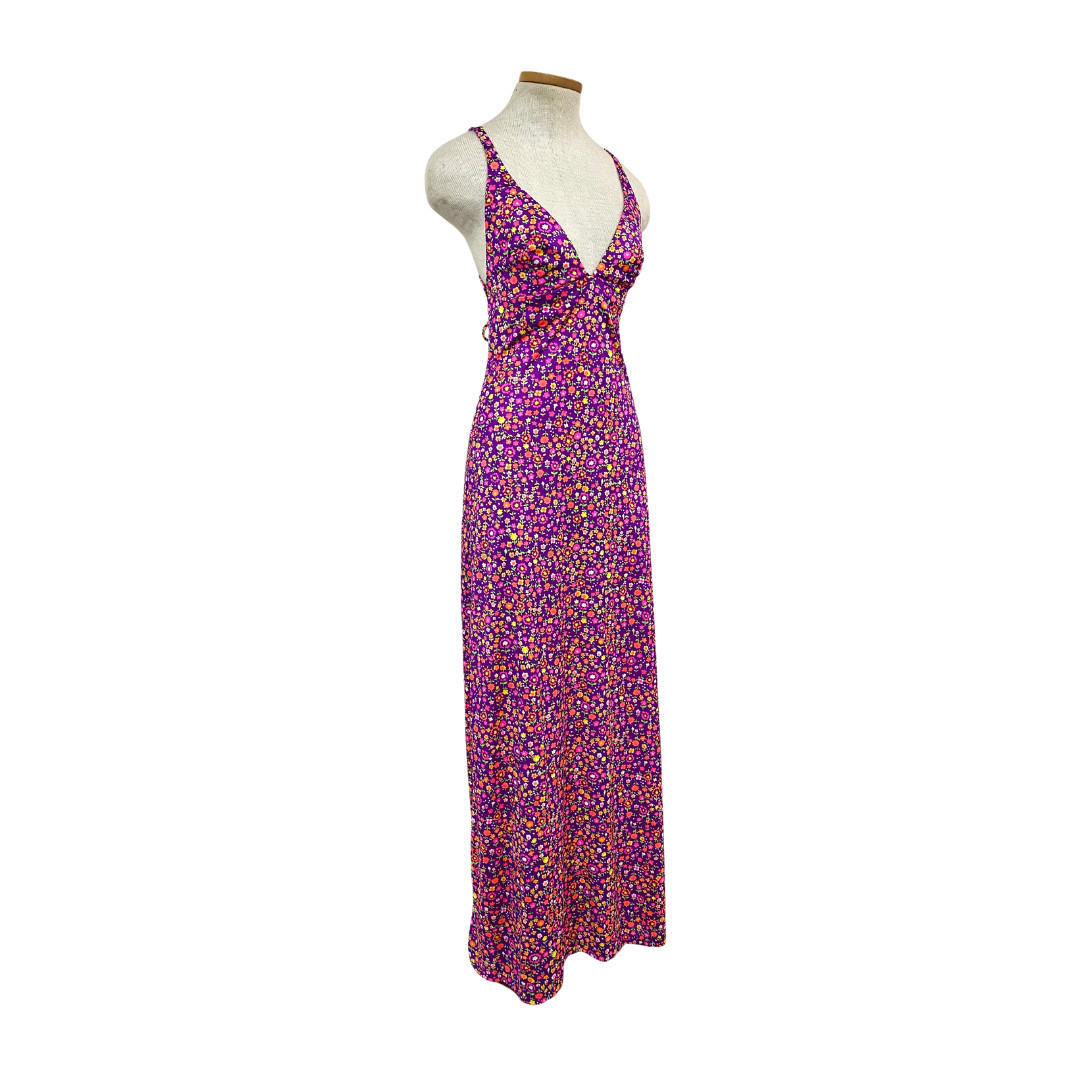 Vtg 70s High Tide California Strappy Crisscross Flower Power Dayglo Era Maxi