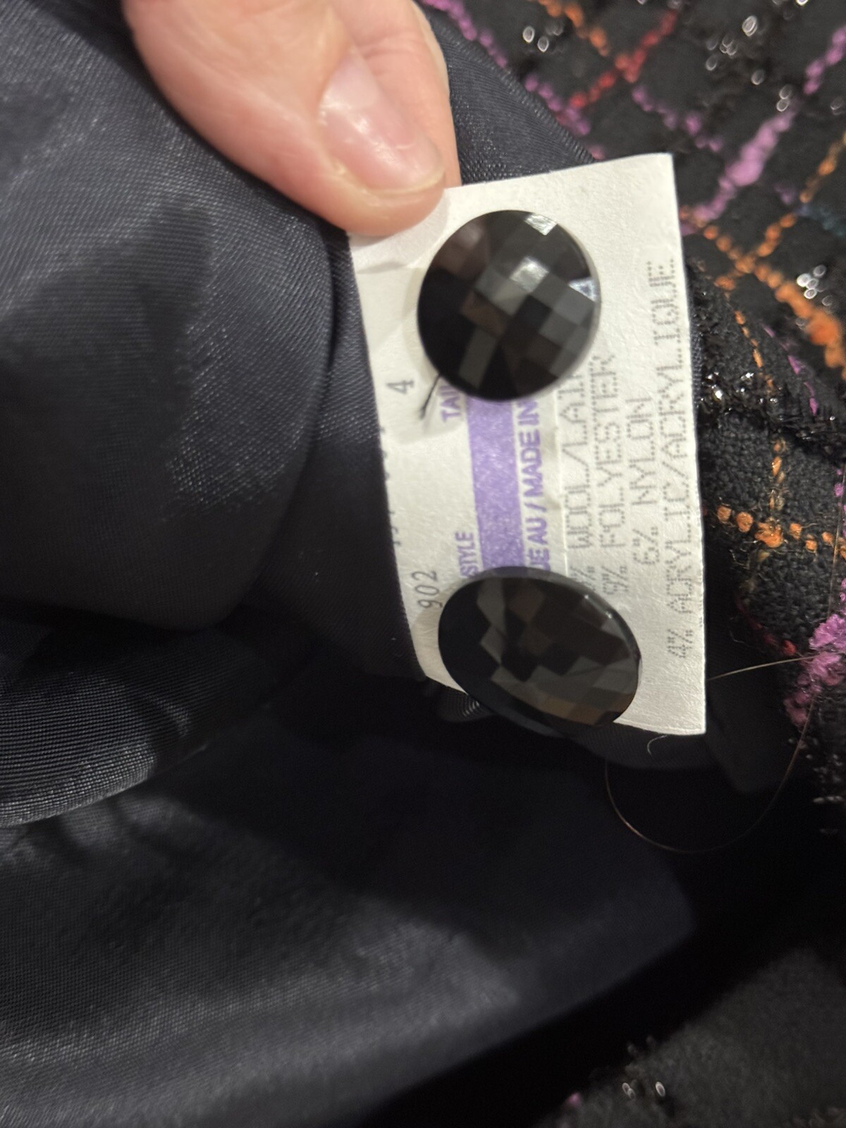 Lauren Meren Black Rainbow Plaid Bling Vintage Blazer Women’s Sz 4 Maximalism