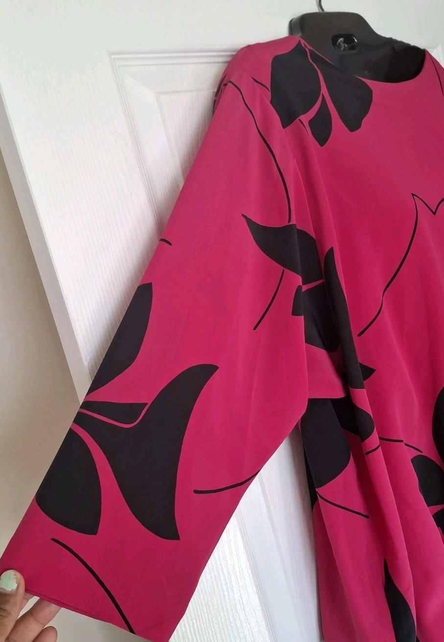 Vintage 80s O’Bryan Blouson Dress Size 20 Drop Waist Pink Black Floral Print