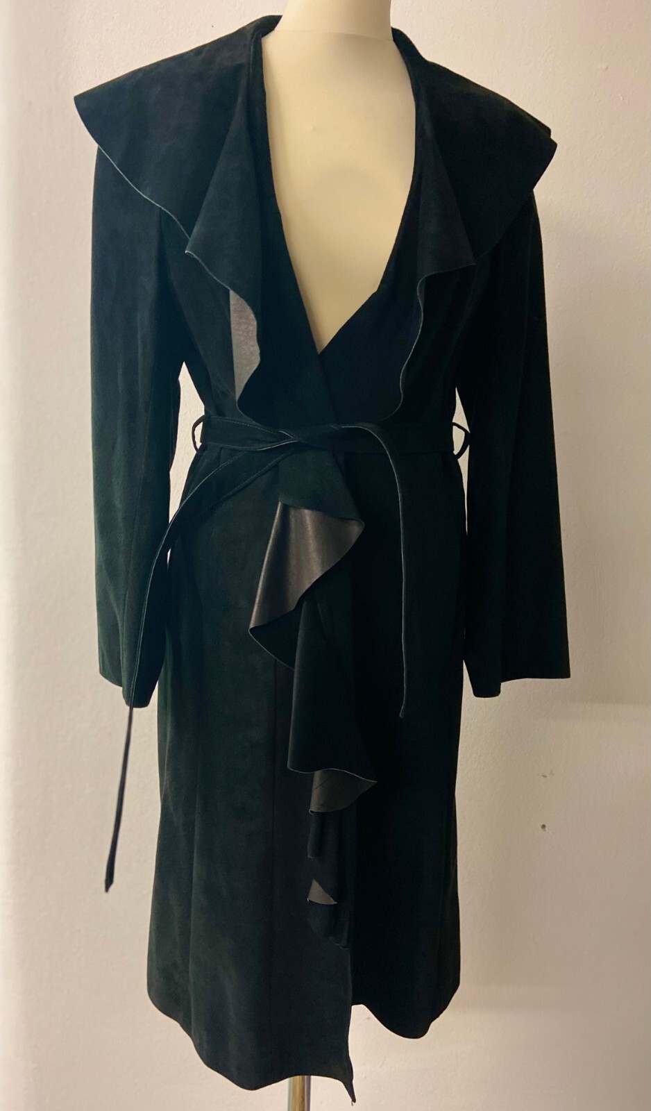 Showcase Your Style with this fancy suede coat with ruffle trim | Size M