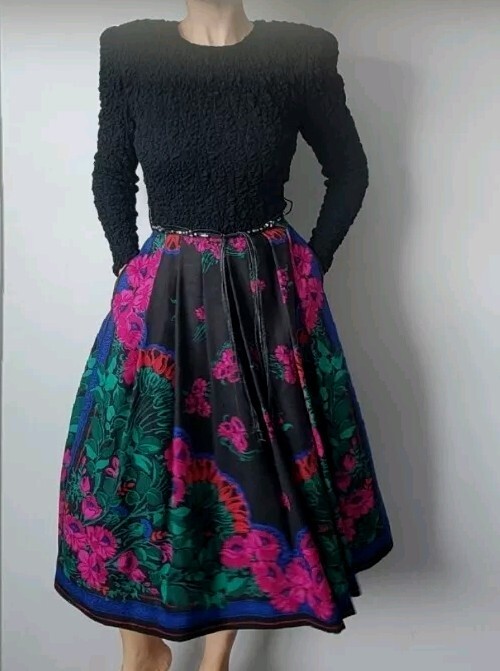 Rare! Vtg 80’s Richilene Wool Designer Midi Pleated Dress France! Size 40