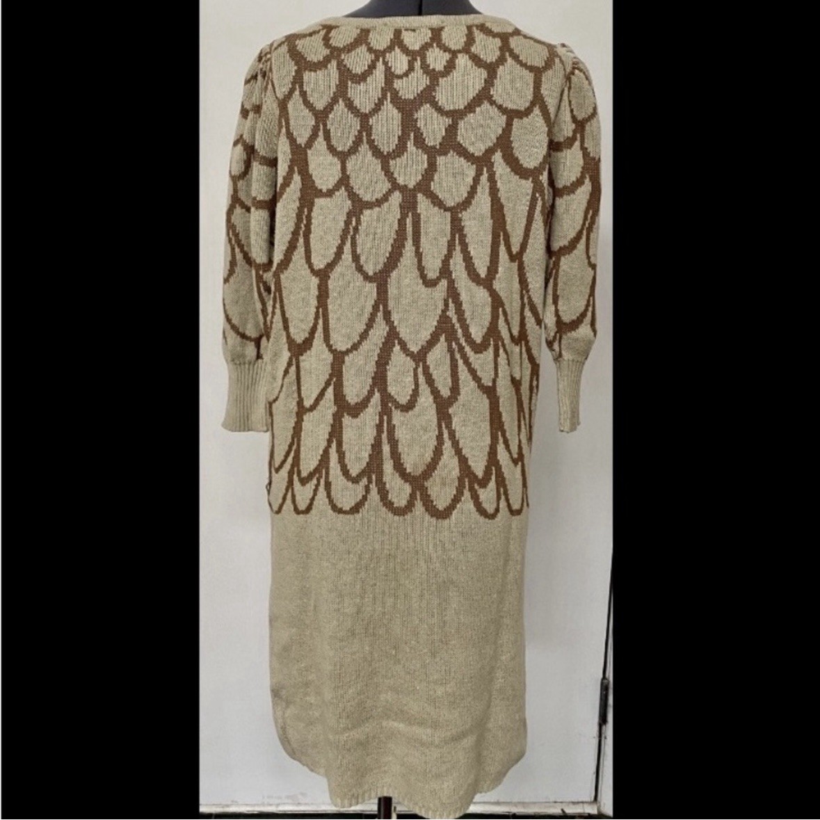 VINTAGE 1980s MARC CAIN KNIT SWEATER DRESS TAN BROWN COTTON LINEN BLEND S M EUC