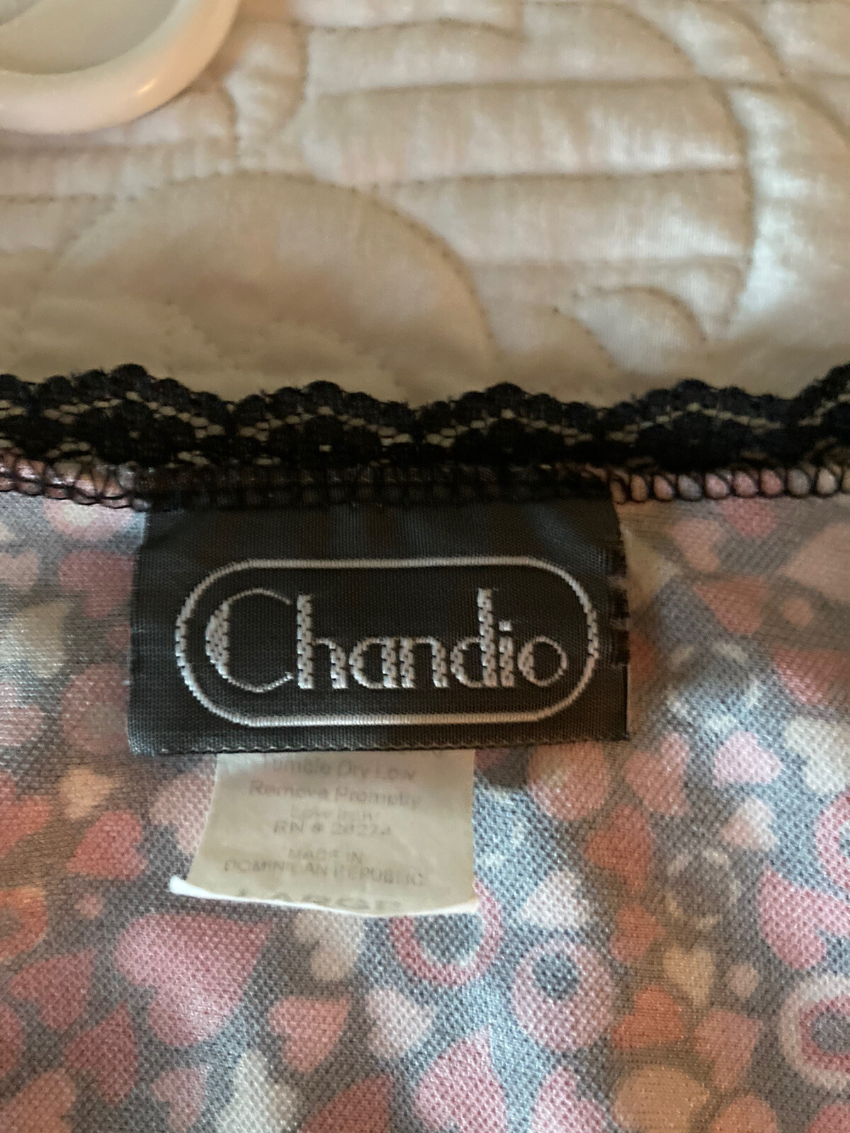 Vintage Chandio Black Pink & White Hearts 2 Piece Nightgown Peignoir Robe Large