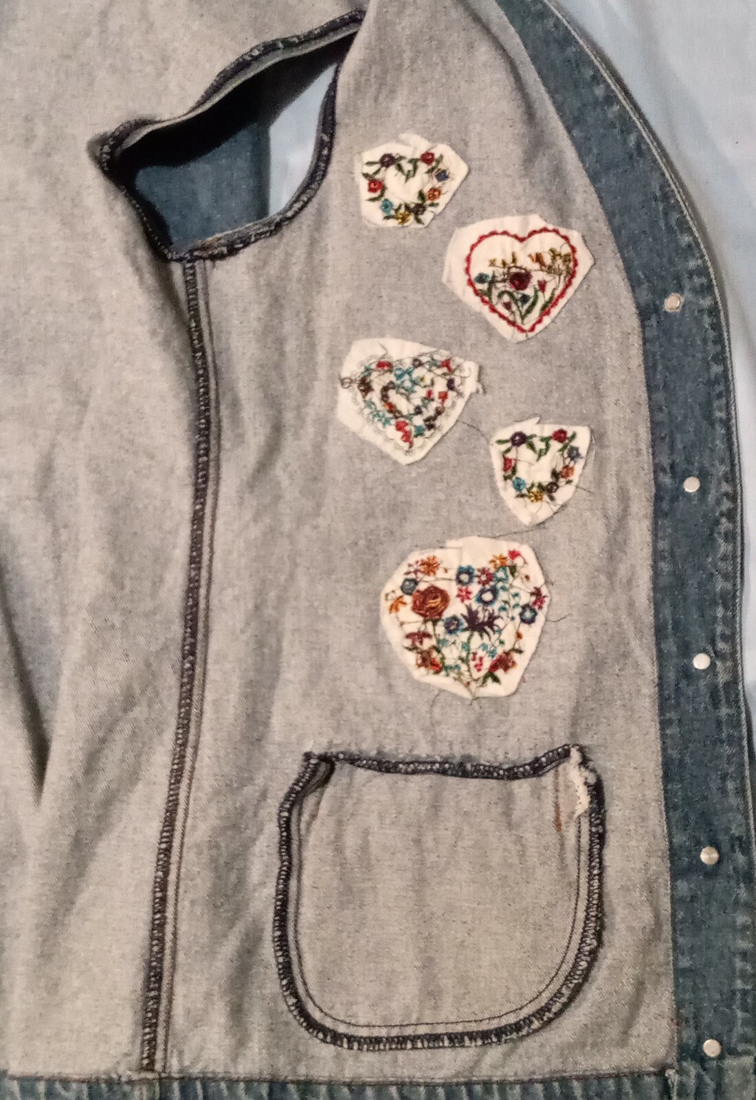 Vintage Denim Vest Casey Coleman 80’s Flower hearts