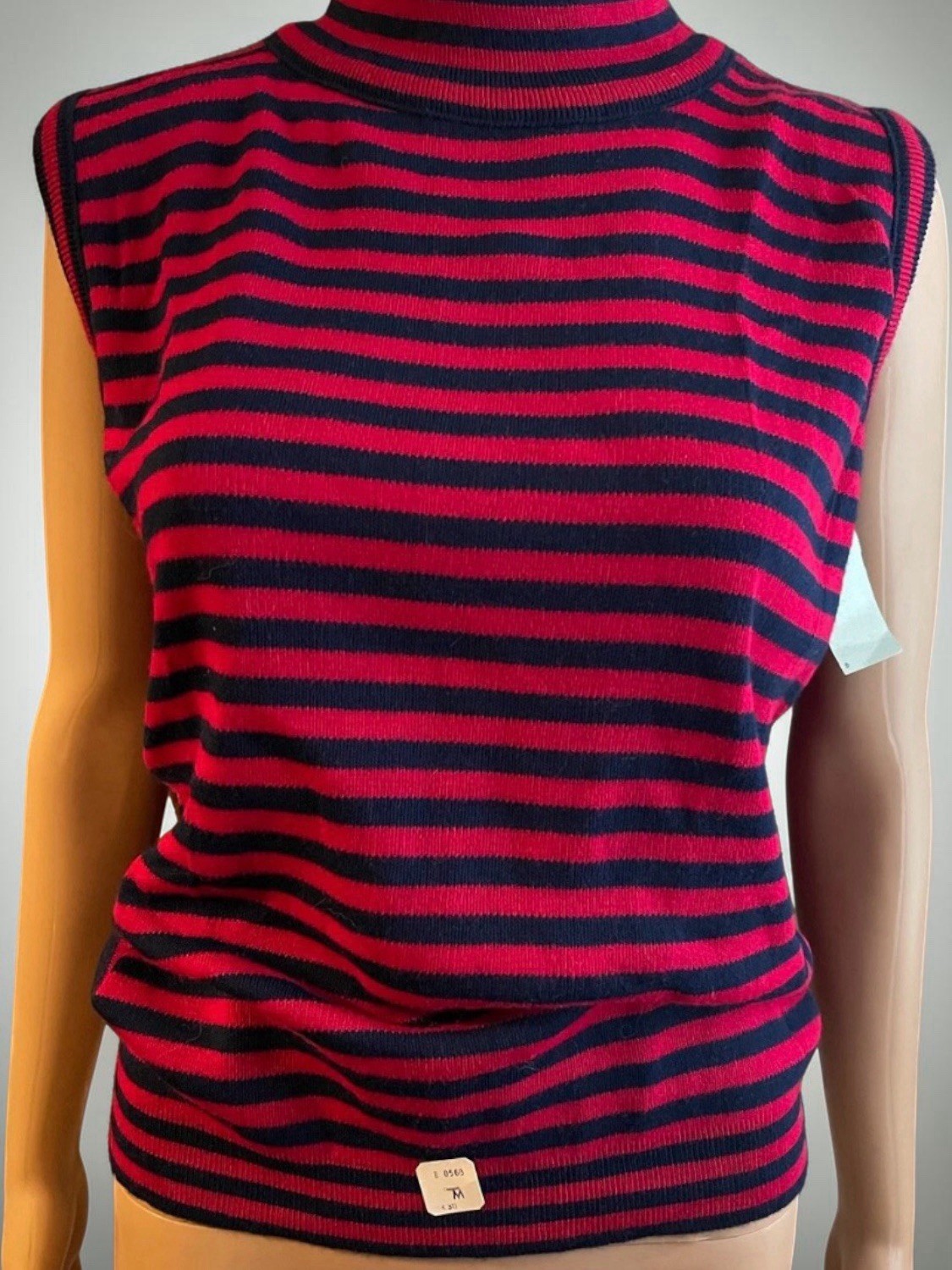 NEW Jessica Stevens Acrylic Sweater Vest Pink & Navy Stripe Medium VINTAGE 80s